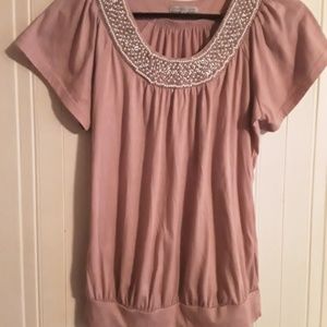 Charlotte Russe/pink beaded neckline blouse/sizeXS